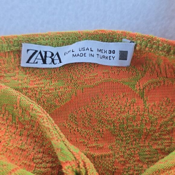 Zara -636 Cut Out Jacquard Lime Green and Tangerine Orange Floral Bodysuit Large - Picture 5 of 8